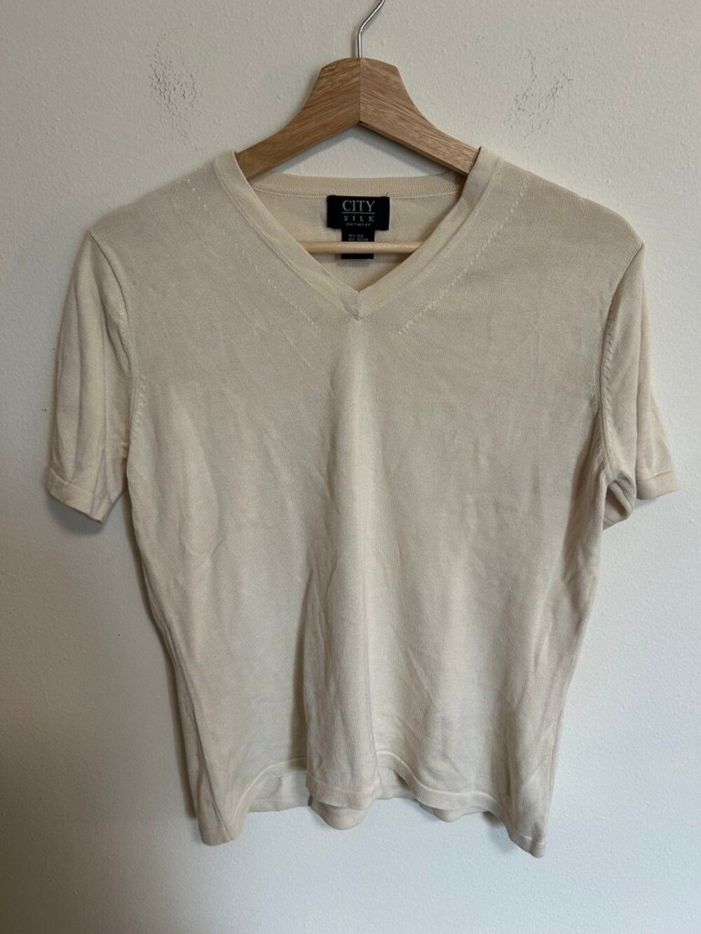 Vintage City Silk Knitwear Silk/Cotton Short Sleeve Tan Sweater Classic Sz M EUC